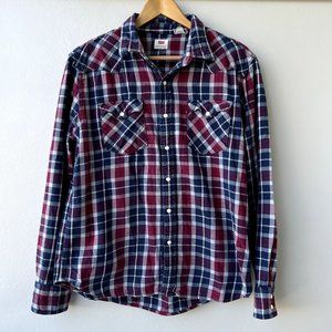 Levi's Levis Pearl Snap Long Sleeve Plaid Flannel Shirt Men's XL Red White Blue